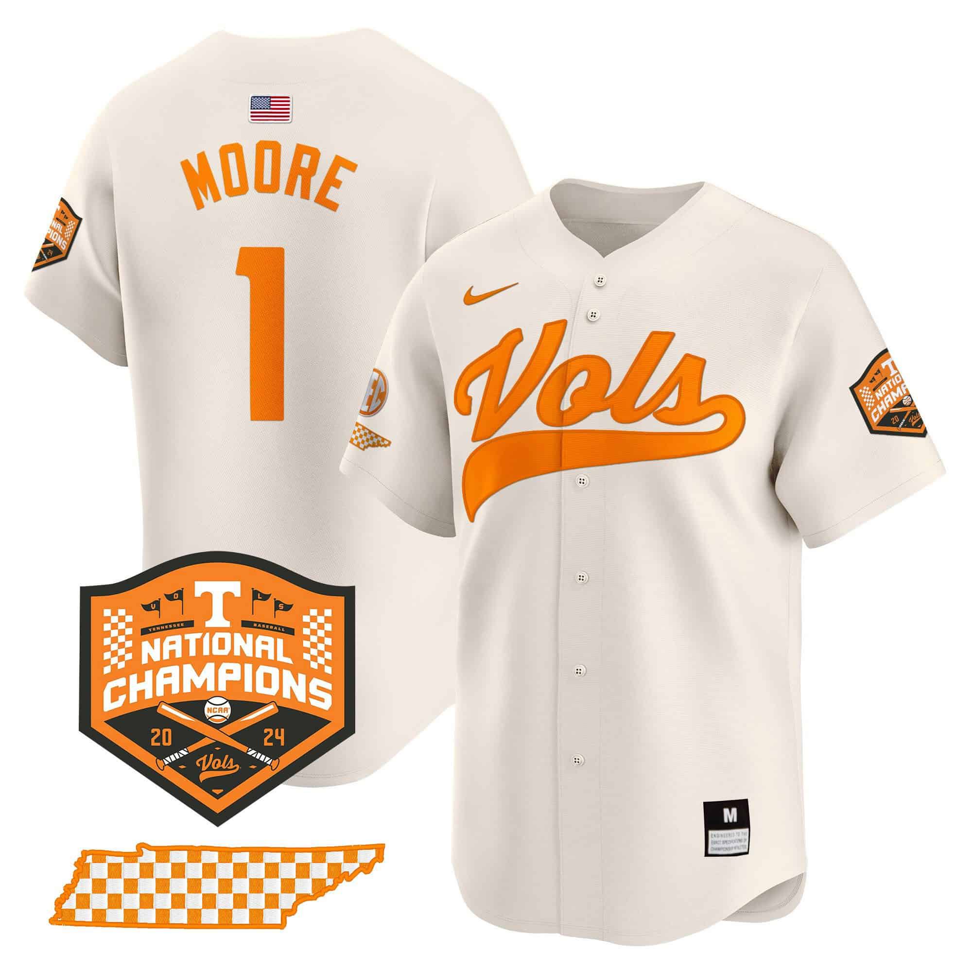 Men Tennessee Volunteers #1 Moore Cream 2024 Nike Champions Vapor Premier Limited NCAA Jersey